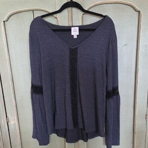 love, Fire Charcoal Blouse with Lace Detail